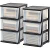imageIRIS USA Plastic Drawer Storage Organizer 3Drawers 2Pack for Classroom Art Craft Supplies Dresser Closet Bathroom Bedroom Laundry Room WhiteClearBlack