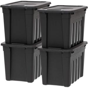 imageIRIS USA 20 Gallon EcoFriendly Heavy Duty Storage Totes with EasyGrip Handles 4 Pack  Large Bins with Lids Garage Organizing Tubs Durable Stackable Utility Containers Made in USA  NavyBlack