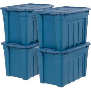 imageIRIS USA 20 Gallon EcoFriendly Heavy Duty Storage Totes with EasyGrip Handles 4 Pack  Large Bins with Lids Garage Organizing Tubs Durable Stackable Utility Containers Made in USA  NavyEcoFriendly Navy
