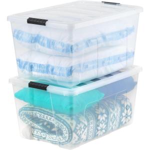 imageIRIS USA 94 Qt Stackable Plastic Storage Bins with Lids 2 Pack  BPAFree Made in USA  SeeThrough Organizing Solution Latches Durable Nestable Containers Secure Pull Handle  Clear94 Qt  2 Pack