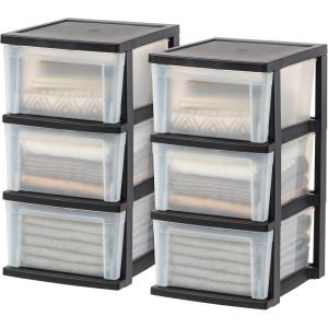 imageIRIS USA Plastic Drawer Storage Organizer 3Drawers 2Pack for Classroom Art Craft Supplies Dresser Closet Bathroom Bedroom Laundry Room WhiteClearBlack