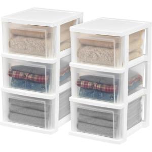 imageIRIS USA Plastic Drawer Storage Organizer 3Drawers 2Pack for Classroom Art Craft Supplies Dresser Closet Bathroom Bedroom Laundry Room WhiteClearWhite