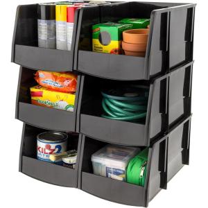 imageIRIS USA Stackable Storage Bins Open Front 12 Pack Plastic Hanging Organizer Caddy Basket for Hardware Crafts Small Parts Nuts and Bolts Garage Tool Storage Small BlackJumbo  6 Pack