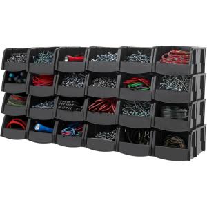 imageIRIS USA Stackable Storage Bins Open Front 12 Pack Plastic Hanging Organizer Caddy Basket for Hardware Crafts Small Parts Nuts and Bolts Garage Tool Storage Small BlackExtra Small  24 Pack