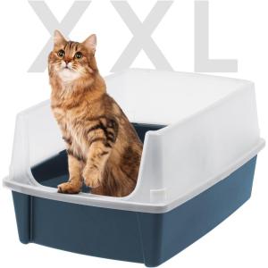 imageIRIS USA XXLarge Cat Litter Box Open Top Extra Large Litter Box for Big Cats and MultiCat Households High Sided Scatter Shield Easy to Clean 30quot L x 20quot W x 14quot H BlackNavy
