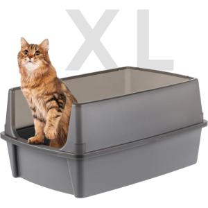 imageIRIS USA XXLarge Cat Litter Box Open Top Extra Large Litter Box for Big Cats and MultiCat Households High Sided Scatter Shield Easy to Clean 30quot L x 20quot W x 14quot H BlackDark Gray