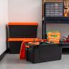 imageIRIS USA WeatherPro 21 Gallon Lockable Storage Bins with Lids 4 Pack  Made in USA Heavy Duty Stackable Containers Garage Organizing Tubs Rugged Sturdy Equipment Utility Box  BlackYellowBlackOrange