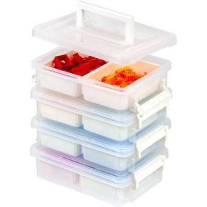 imageIRIS USA 1 Qt Plastic Storage Bins with Lids 4 Pack Craft Storage Container Sensory Bin Organizing Containers for Home Office ampamp Art Supplies Stackable WhiteWhite