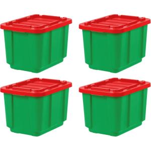 imageIRIS USA 12 Gallon Heavy Duty Holiday Storage Bins with Lids 4 Pack  Made in USA Tough Snap On Lid Stackable Industrial Rugged Tubs Garage Organization Reusable Box  GreenRedGreenRed