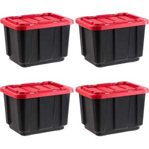 imageIRIS USA 12 Gallon Heavy Duty Holiday Storage Bins with Lids 4 Pack  Made in USA Tough Snap On Lid Stackable Industrial Rugged Tubs Garage Organization Reusable Box  GreenRedRed