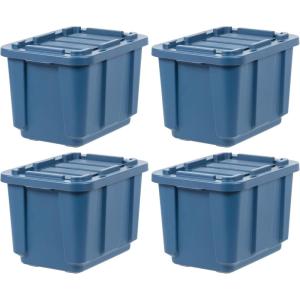 imageIRIS USA 12 Gallon Heavy Duty Holiday Storage Bins with Lids 4 Pack  Made in USA Tough Snap On Lid Stackable Industrial Rugged Tubs Garage Organization Reusable Box  GreenRedEcoFriendly Navy