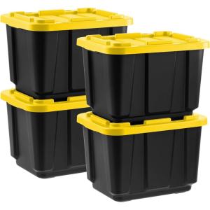 imageIRIS USA 12 Gallon Heavy Duty Holiday Storage Bins with Lids 4 Pack  Made in USA Tough Snap On Lid Stackable Industrial Rugged Tubs Garage Organization Reusable Box  GreenRedBlackYellow