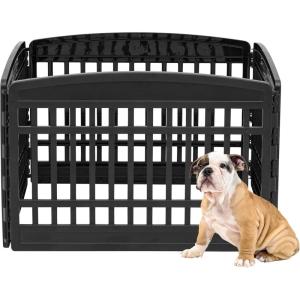 imageIRIS USA 24quot 4Panel Pet Dog Puppy Playpen IndoorOutdoor Dog Pen 35 x 35 x 24 Foldable Fold It Down Easy Storing Customizable WhiteBlack