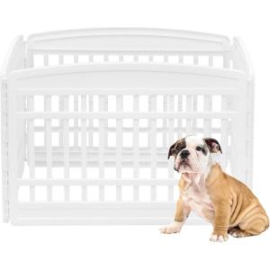 imageIRIS USA 24quot 4Panel Pet Dog Puppy Playpen IndoorOutdoor Dog Pen 35 x 35 x 24 Foldable Fold It Down Easy Storing Customizable WhiteWhite