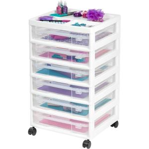 imageIRIS USA 3Tier Scrapbook Storage Unit with Organizer Top Fits 12quot x 12quot Papers for Tools Office Art and Craft Supplies Desktop Organizer Built in Handle WhiteClear6Tier Cart  White