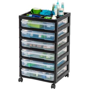 imageIRIS USA 3Tier Scrapbook Storage Unit with Organizer Top Fits 12quot x 12quot Papers for Tools Office Art and Craft Supplies Desktop Organizer Built in Handle WhiteClear6Tier Cart  Black