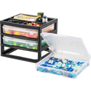 imageIRIS USA 3Tier Scrapbook Storage Unit with Organizer Top Fits 12quot x 12quot Papers for Tools Office Art and Craft Supplies Desktop Organizer Built in Handle WhiteClear3Tier Drawer  Black
