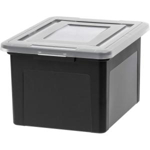 imageIRIS USA File Box Plastic File Organizer for LetterLegal File Document Box Durable Storage Bin Tote with Secure Latching Lid Stackable BPAFree Eco Friendly Sustainable NavyGray 35 Qt 4 PackBlack  Single