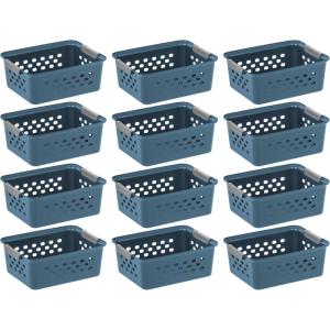 imageIRIS USA Plastic Storage Basket 6Pack Medium Shelf Basket Storage Organizer for Pantry Cabinet Bedroom Closet Laundry Room EcoFriendly NavyNavy