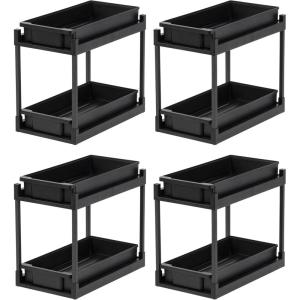 imageIRIS USA Under Sink Organizer 4 Pack Pull Out Under Cabinet Organizers and Storage Kitchen Shelf Pantry Bathroom Under Counter Cleaning Supplies Vertical Spice Rack Slide Out Drawer Easy Install4 Pack
