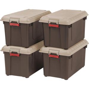 imageIRIS USA WeatherPro 21 Gallon Lockable Storage Bins with Lids 4 Pack  Made in USA Heavy Duty Stackable Containers Garage Organizing Tubs Rugged Sturdy Equipment Utility Box  BlackYellowBrownBeige