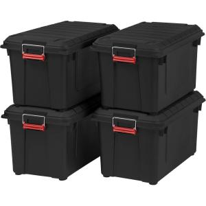 imageIRIS USA WeatherPro 21 Gallon Lockable Storage Bins with Lids 4 Pack  Made in USA Heavy Duty Stackable Containers Garage Organizing Tubs Rugged Sturdy Equipment Utility Box  BlackYellowBlack