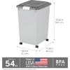 imageIRIS USA Dog Food Storage Container with Wheels Airtight Lid 2Cup Scoop Up to 54 Pounds Pet Food Storage Built in Scoop Storage in Lid Versatile Pet Food Bin Portable BPA Free GrayDark GrayGrayDark Gray