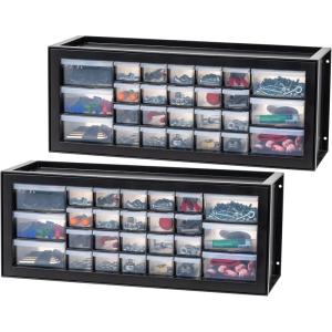 imageIRIS USA Plastic Drawer Storage Organizer 2Pack 26Drawer Teacher Toolbox Bead Small Parts Organizer Cabinet for Hardware Crafts Nuts Bolts Tools Sticker Business Scrapbook Art Hobby Garage  Black26 Drawer  2 Pack