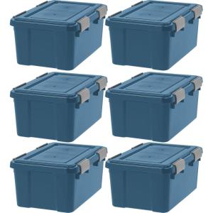 imageIRIS USA WeatherPro 19 Qt EcoFriendly Storage Bins with Lids 6 Pack BPAFree Plastic Gasket Box with Tight Latch and Seal Stackable Nestable Tote Tub  Navy19 Qt  6 Pack