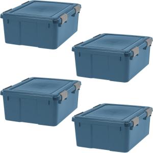 imageIRIS USA WeatherPro 19 Qt EcoFriendly Storage Bins with Lids 6 Pack BPAFree Plastic Gasket Box with Tight Latch and Seal Stackable Nestable Tote Tub  Navy31 Qt  4 Pack