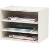 imageIRIS USA 3Shelves Modular Wood Stackable Storage Box Easy Assembly Customizable DIY Bookcase Stacking Storage Organizers Cube Storage Cubby Storage System Home Office Closet Light BrownWhite