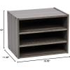 imageIRIS USA 3Shelves Modular Wood Stackable Storage Box Easy Assembly Customizable DIY Bookcase Stacking Storage Organizers Cube Storage Cubby Storage System Home Office Closet Light BrownGrey
