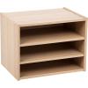 imageIRIS USA 3Shelves Modular Wood Stackable Storage Box Easy Assembly Customizable DIY Bookcase Stacking Storage Organizers Cube Storage Cubby Storage System Home Office Closet Light BrownLight Brown