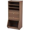 imageIRIS USA 3Shelves Modular Wood Stackable Storage Box Easy Assembly Customizable DIY Bookcase Stacking Storage Organizers Cube Storage Cubby Storage System Home Office Closet Light BrownWalnut
