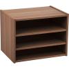imageIRIS USA 3Shelves Modular Wood Stackable Storage Box Easy Assembly Customizable DIY Bookcase Stacking Storage Organizers Cube Storage Cubby Storage System Home Office Closet Light BrownWalnut