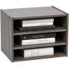imageIRIS USA 3Shelves Modular Wood Stackable Storage Box Easy Assembly Customizable DIY Bookcase Stacking Storage Organizers Cube Storage Cubby Storage System Home Office Closet Light BrownGrey