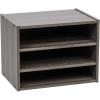 imageIRIS USA 3Shelves Modular Wood Stackable Storage Box Easy Assembly Customizable DIY Bookcase Stacking Storage Organizers Cube Storage Cubby Storage System Home Office Closet Light BrownGrey