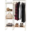 imageIRIS USA Clothes Rack for Hanging Clothes with 4 Wood Shelves Freestanding Clothing Rack Easy to Assemble Garment Rack Metal Sturdy Design Multipurpose Small Space Storage Solution White