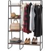 imageIRIS USA Clothes Rack for Hanging Clothes with 4 Wood Shelves Freestanding Clothing Rack Easy to Assemble Garment Rack Metal Sturdy Design Multipurpose Small Space Storage Solution Black4 Wood Shelves