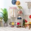 imageIRIS USA Clothes Rack for Hanging Clothes with 4 Wood Shelves Freestanding Clothing Rack Easy to Assemble Garment Rack Metal Sturdy Design Multipurpose Small Space Storage Solution White