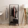 imageIRIS USA Clothes Rack for Hanging Clothes with 4 Wood Shelves Freestanding Clothing Rack Easy to Assemble Garment Rack Metal Sturdy Design Multipurpose Small Space Storage Solution BlackSlim