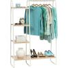 imageIRIS USA Clothes Rack for Hanging Clothes with 4 Wood Shelves Freestanding Clothing Rack Easy to Assemble Garment Rack Metal Sturdy Design Multipurpose Small Space Storage Solution White