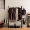 imageIRIS USA Clothes Rack for Hanging Clothes with 4 Wood Shelves Freestanding Clothing Rack Easy to Assemble Garment Rack Metal Sturdy Design Multipurpose Small Space Storage Solution BlackWide