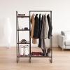 imageIRIS USA Clothes Rack for Hanging Clothes with 4 Wood Shelves Freestanding Clothing Rack Easy to Assemble Garment Rack Metal Sturdy Design Multipurpose Small Space Storage Solution Black4 Wood Shelves