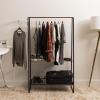 imageIRIS USA Clothes Rack for Hanging Clothes with 4 Wood Shelves Freestanding Clothing Rack Easy to Assemble Garment Rack Metal Sturdy Design Multipurpose Small Space Storage Solution BlackWide