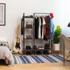 imageIRIS USA Clothes Rack for Hanging Clothes with 4 Wood Shelves Freestanding Clothing Rack Easy to Assemble Garment Rack Metal Sturdy Design Multipurpose Small Space Storage Solution Black4 Wood Shelves