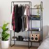 imageIRIS USA Clothes Rack for Hanging Clothes with 4 Wood Shelves Freestanding Clothing Rack Easy to Assemble Garment Rack Metal Sturdy Design Multipurpose Small Space Storage Solution Black4 Metal Shelves