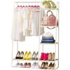 imageIRIS USA Clothes Rack for Hanging Clothes with 4 Wood Shelves Freestanding Clothing Rack Easy to Assemble Garment Rack Metal Sturdy Design Multipurpose Small Space Storage Solution White
