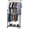 imageIRIS USA Foldable Drying Rack with Extendable Rods for Large Laundry Loads Clothes Drying Rack Freestanding Foldable Laundry Rack AntiSkid Feet Portable and Storable SilverDouble FixedWidth Rods