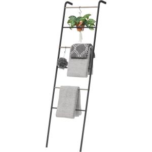 imageIRIS USA Clothes Rack for Hanging Clothes with 4 Wood Shelves Freestanding Clothing Rack Easy to Assemble Garment Rack Metal Sturdy Design Multipurpose Small Space Storage Solution BlackBlanket Ladder